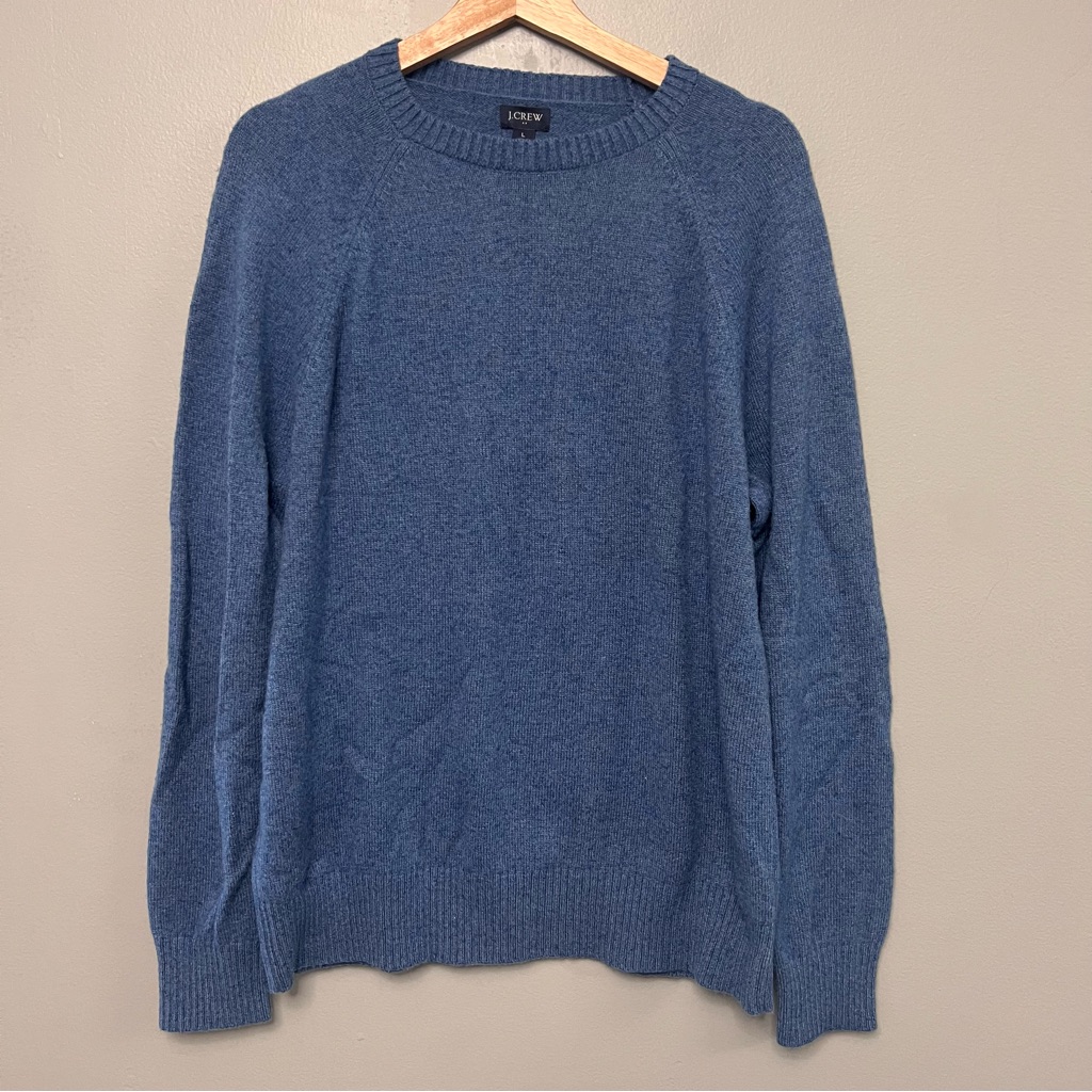 J Crew Men’s Blue/Black Crewneck Knit Lambs Wool Blend Sweater Size Large